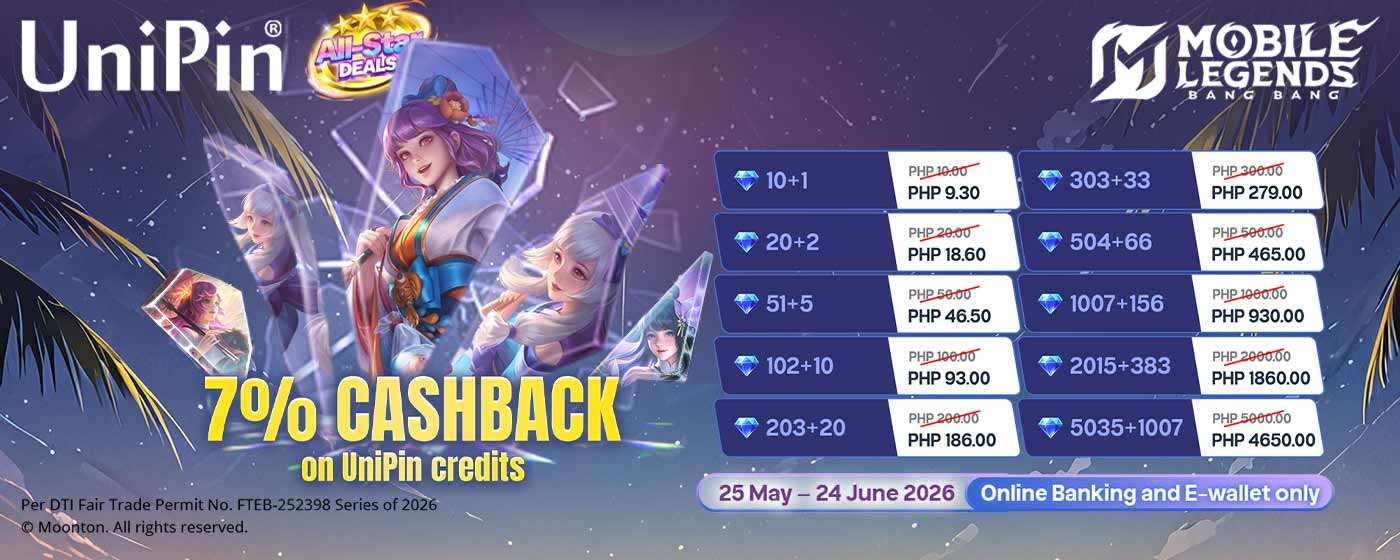 Get Up To 7% Cashback on UniPin Credits! (PH)